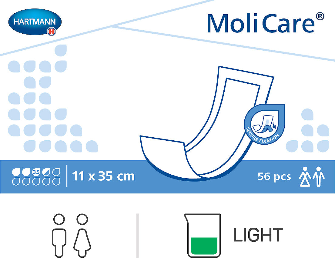 MoliCare Unisex Rectangular 11x35cm - 3.5 Drops - 56 Pack – Mable Direct