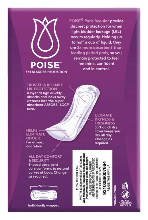 Poise Regular Pads - 16 Pack