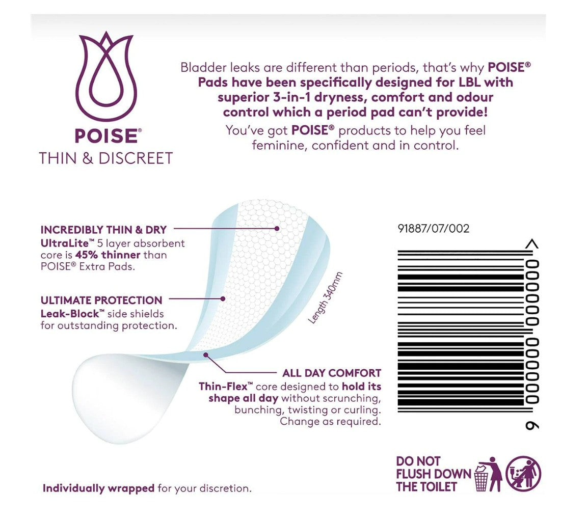 Poise Thin & Discreet Extra Pads - 12 Pack