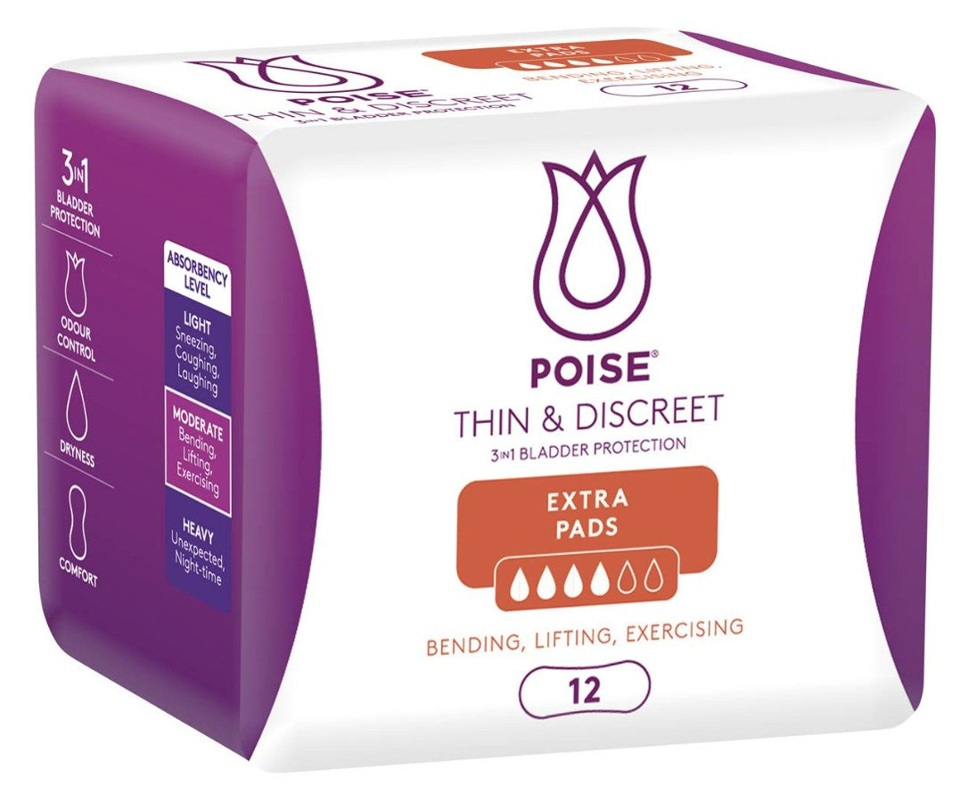 Poise Thin & Discreet Extra Pads - 12 Pack