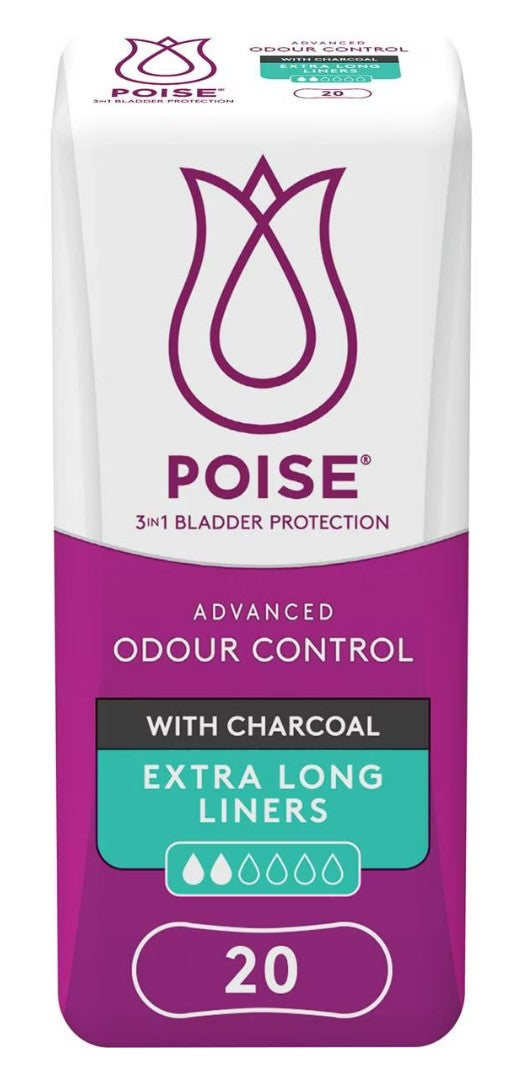 Poise Charcoal Extra Long Liner - 20 Pack