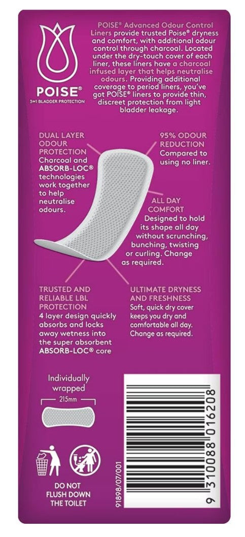 Poise Charcoal Extra Long Liner - 20 Pack