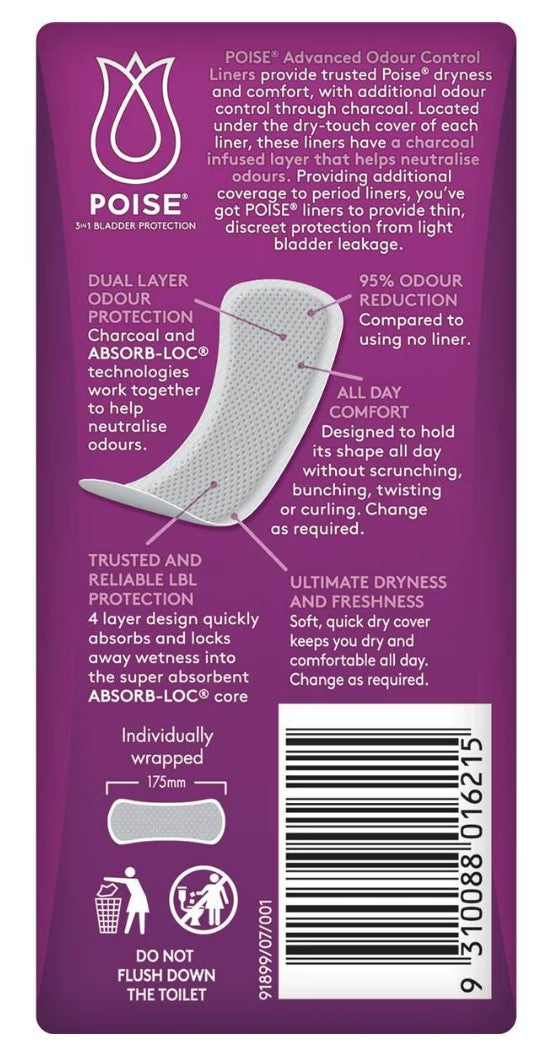 Poise Charcoal Light Liner - 22 Pack