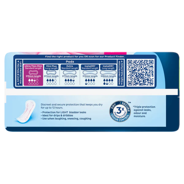 TENA Pads Ultra Thin Mini Standard Length - 2.5 Drops - 20PK