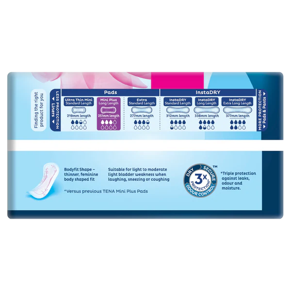 TENA Pads Mini Plus Long Length - 3 Drops - 16 Pack