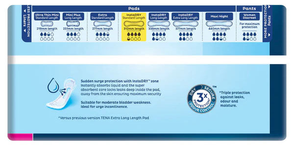 TENA Pads InstaDRY Standard Length 310x121mm 295ml - 10 Pack