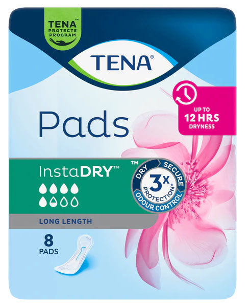TENA Pads InstaDRY Long Length 338x124mm 420ml - 8 Pack