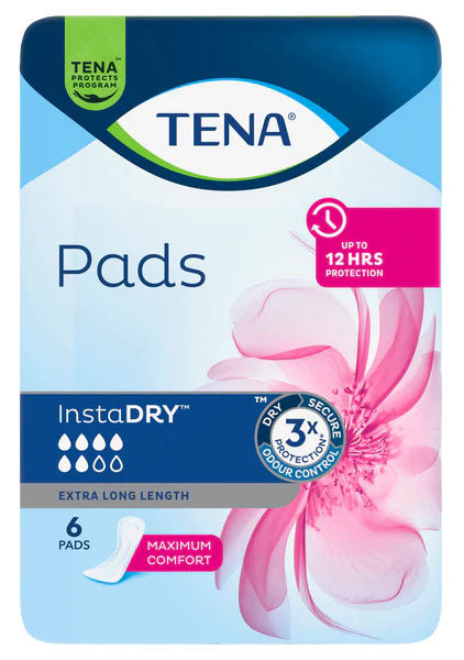 TENA Pads InstaDRY Extra Long Length 377x126mm 560ml - 6 Pack