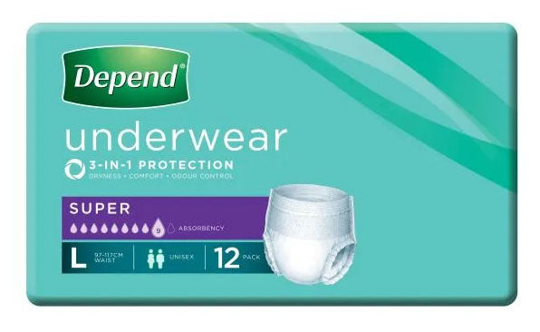 Depend Underwear Super (Unisex) - 12 Pack