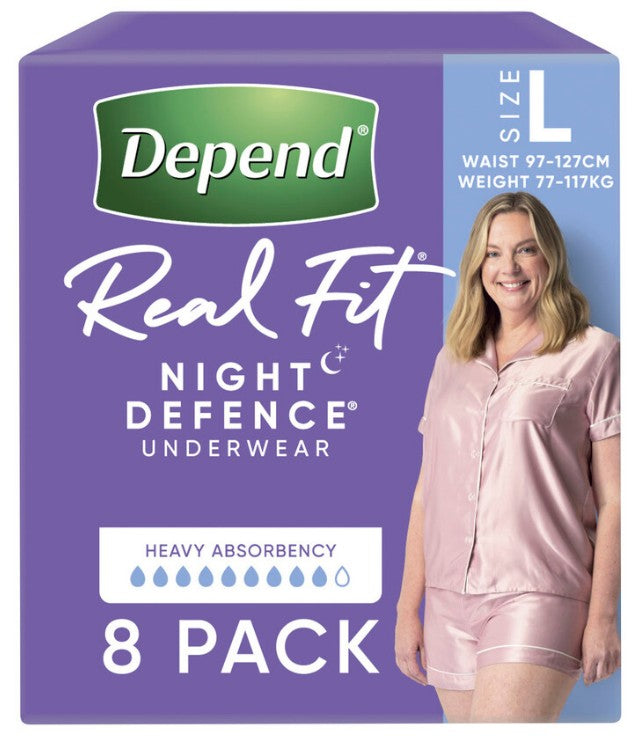 Depend Real Fit Night Defence Pants (Women) - Large - 8 Pack