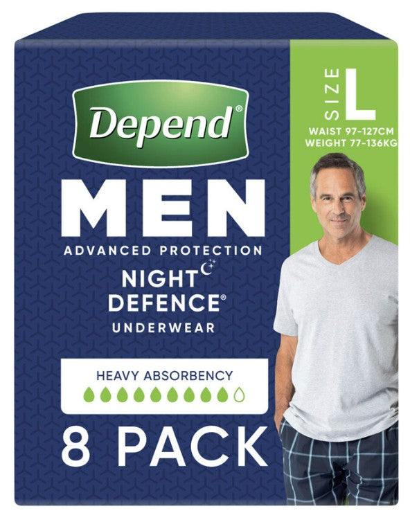 Depend Real Fit Night Defence Pants (Men) - Large - 8 Pack