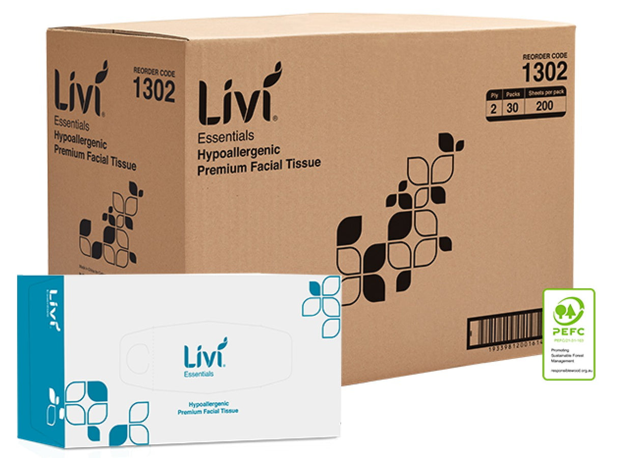 Livi Essential Hypoallergenic Facial Tissue 2ply - 200 sheet