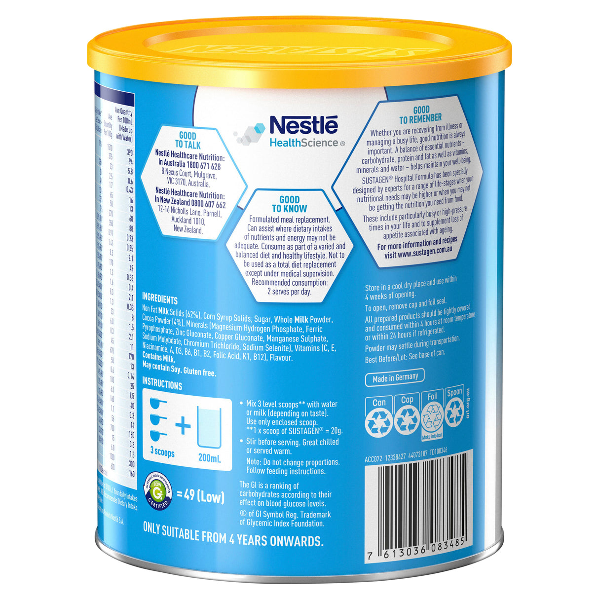 SUSTAGEN Hospital Formula (Chocolate) 840g