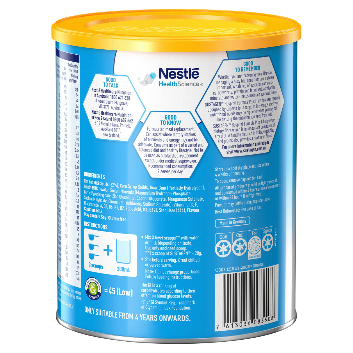 SUSTAGEN Hospital Formula Plus Fibre (Vanilla) 840g