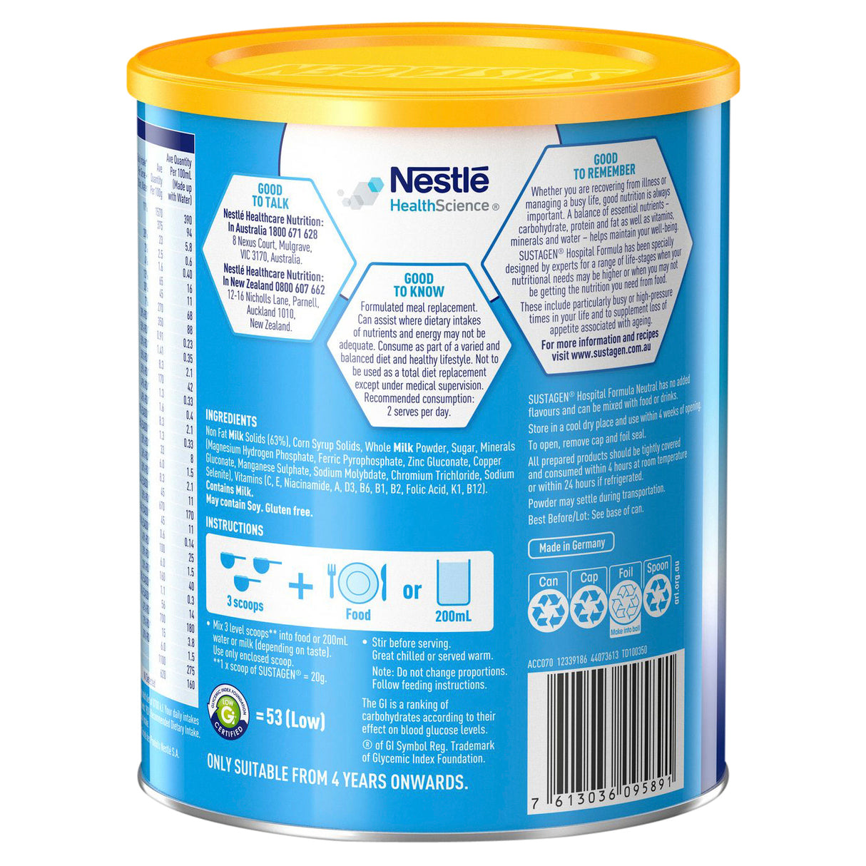 SUSTAGEN Hospital Formula (Neutral) 840g