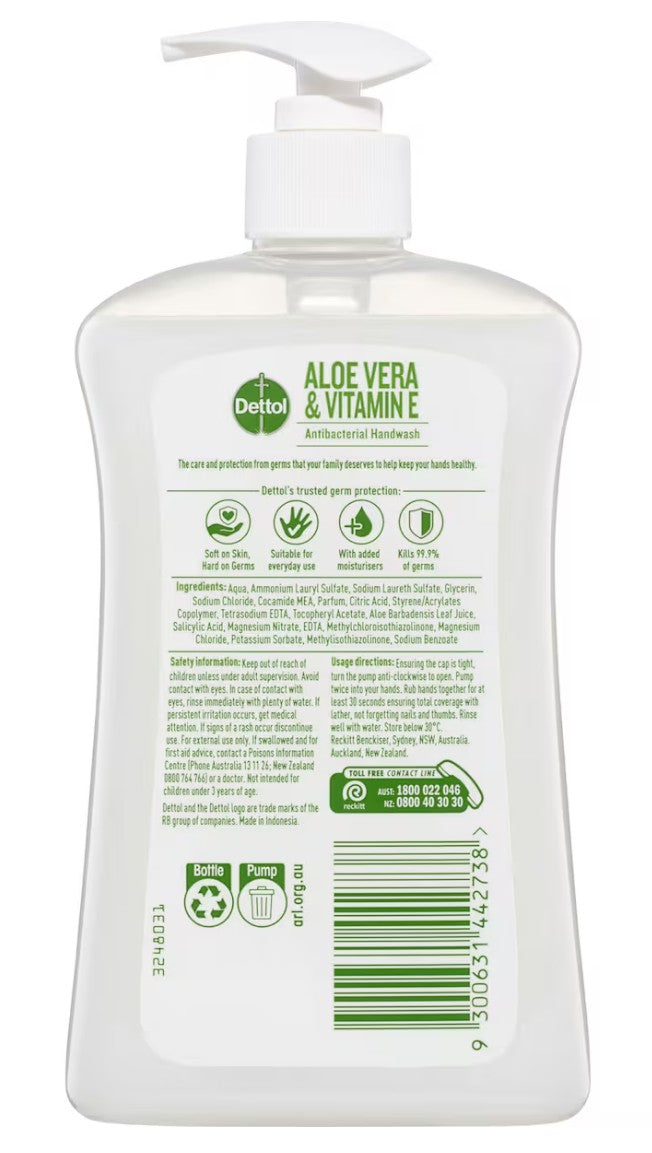 Dettol Antibacterial Hand Wash Aloe Vera & Vitamin E - 500mL