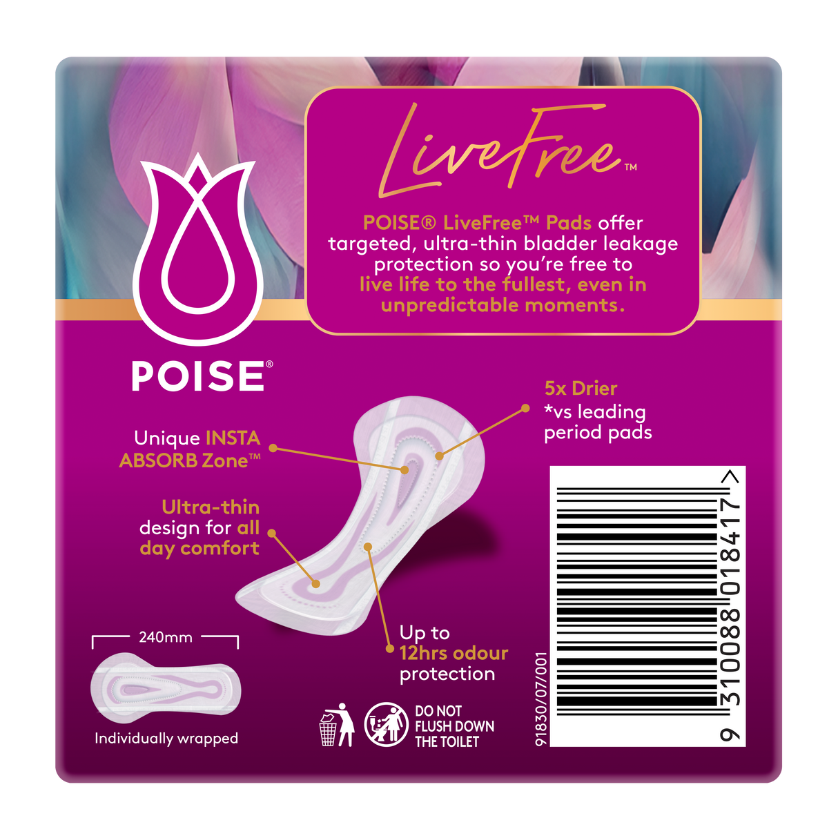 Poise LIVEFREE Regular Pads - 14 Pack