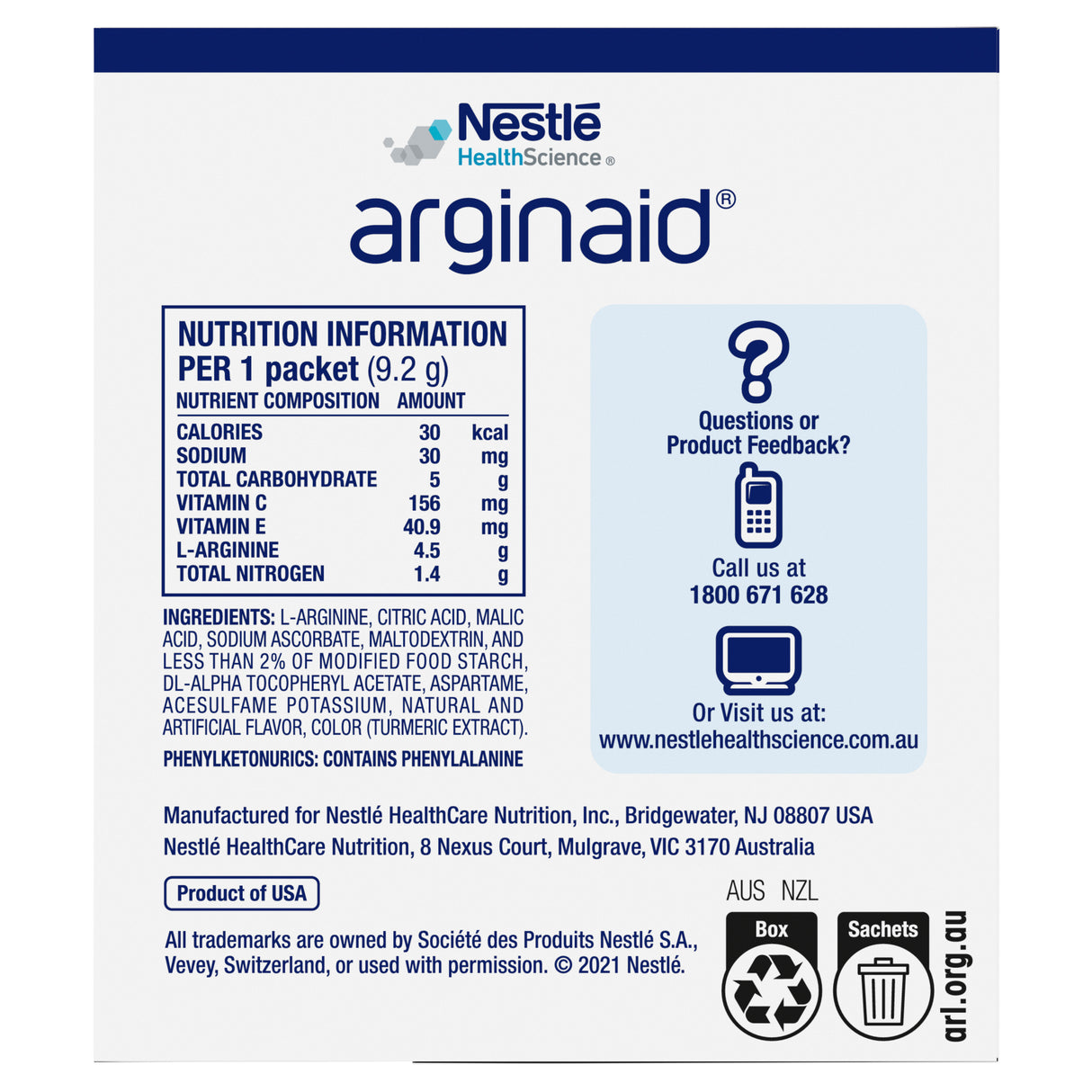 ARGINAID Sachet (Lemon) 9.2g - 14 Pack