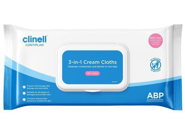 Clinell Contiplan 3-in-1 Cream Cloths - Pack of 25
