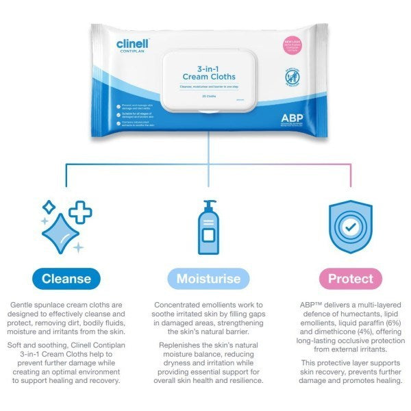 Clinell Contiplan 3-in-1 Cream Cloths - Pack of 25