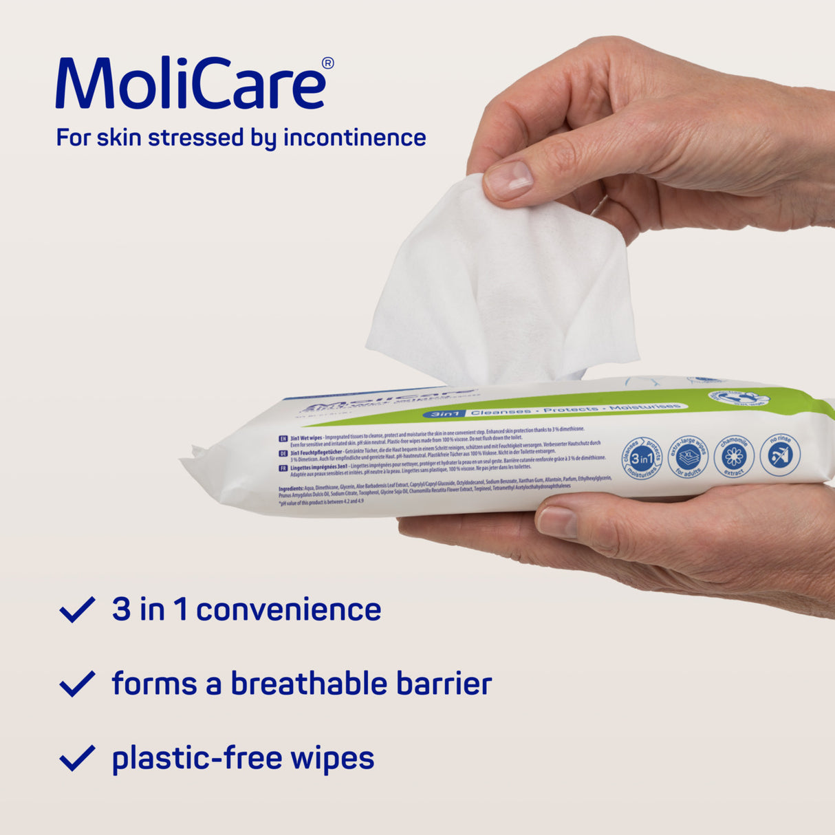 MoliCare Skin 3in1 Wet Wipes - 30 Pack