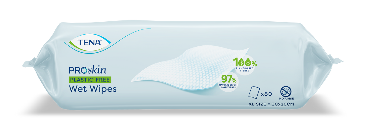 TENA PROskin Plastic-Free Wet Wipes 20 x 30cm - 80 Pack